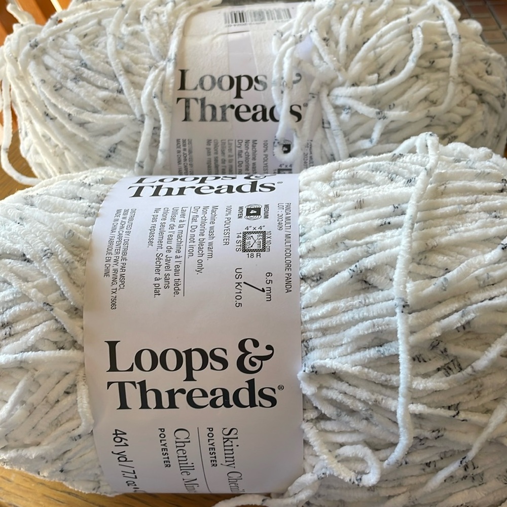 Loops & Threads Skinny Chenille 2 Rolls of 461 Yards Each Soft Yarn NEW
